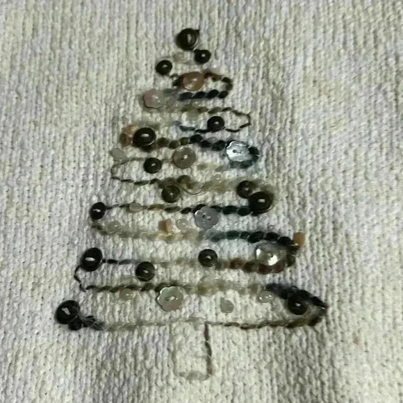 VTG Women SM Cream Knit Sweater Hand Embroidered Yarn and Button Tree Design - Picture 4 of 12